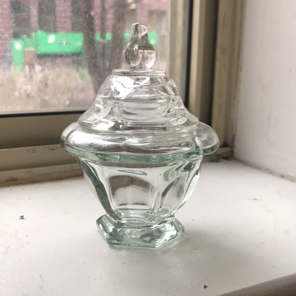 Glass jar with lid by Avon